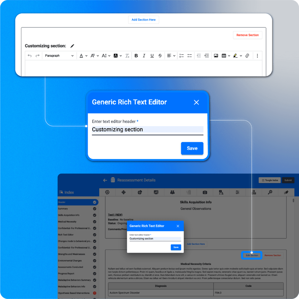 Treatment Plans - Customizable report sections - ABAMATRIX