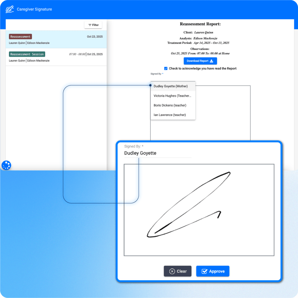 Treatment Plans - Caregiver signature and access - ABAMATRIX