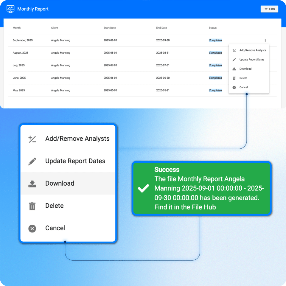 Outcomes Reporting - Export and share - ABAMATRIX
