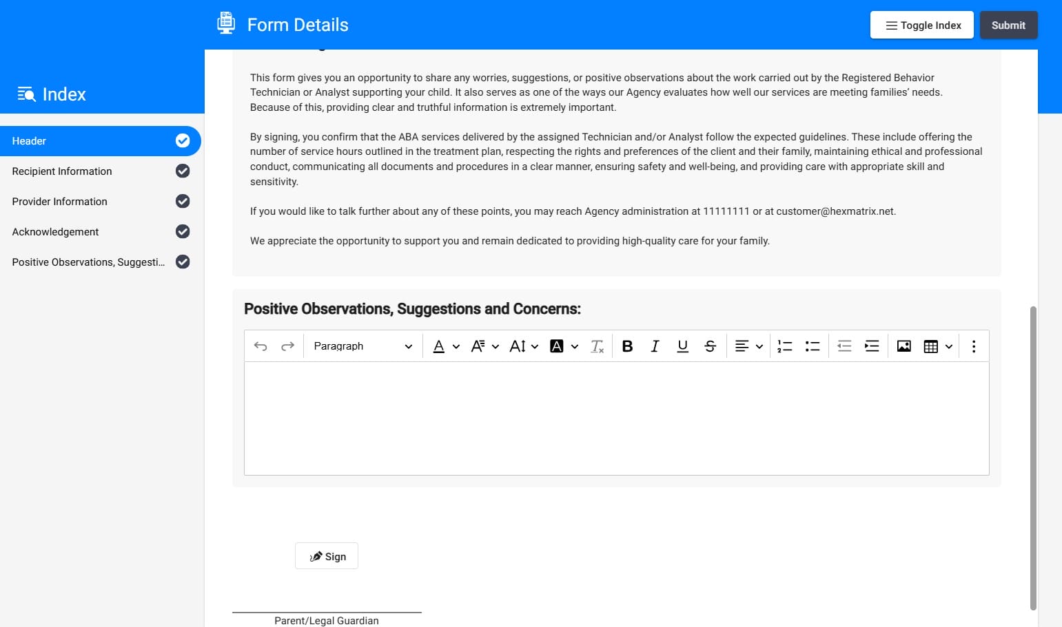 ABA Matrix Caregiver Satisfaction Survey Tool