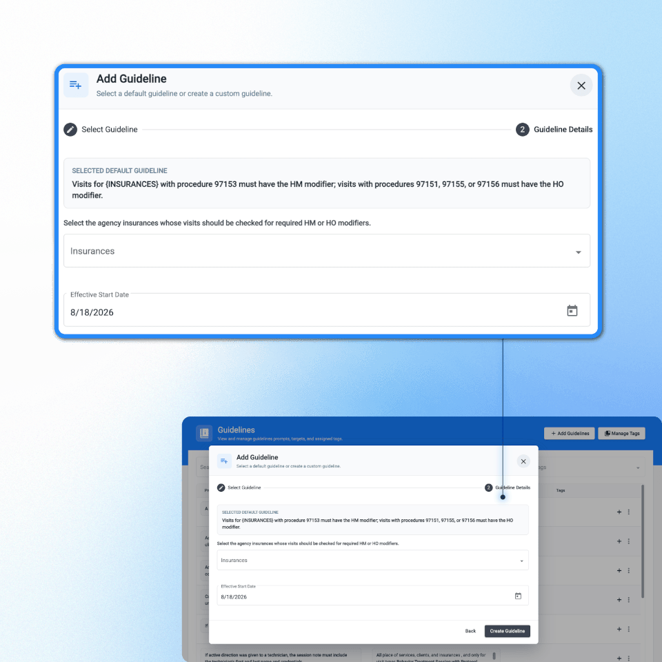 AI Note Audits - Customizable compliance guidelines - ABAMATRIX